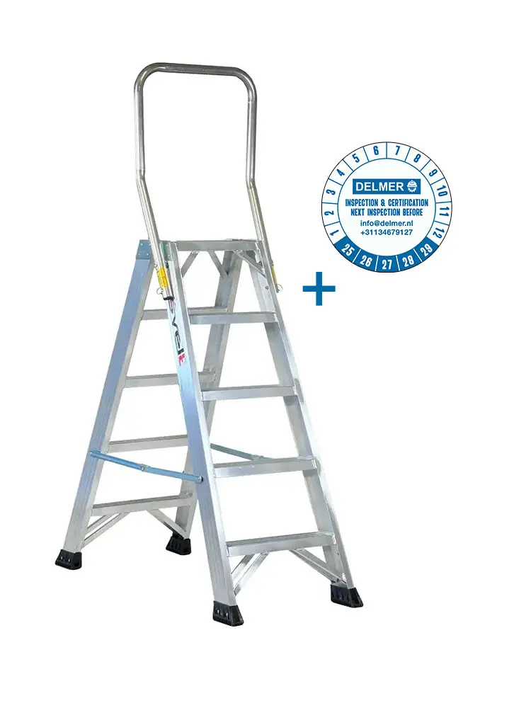 SVELT P1 VIP Professionele dubbele trap met geïntegreerde inklapbare veiligheidsbeugel en inspectie sticker 3 t/m 13 treden